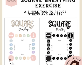 Square Breathing | Anxiety Calm Down Poster | Box Breathing Guide | Mindfulness & Therapy Coping Skills PDF