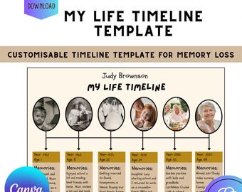 Dementia Activity: Editable My Life Timeline Template (Canva Download)
