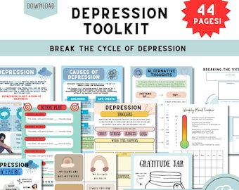 Overcome Depression Cycle Toolkit, CBT Mental Health Therapy Resources, Self Esteem, Anxiety, Low Mood, Counselling resources