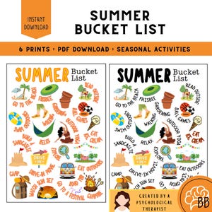Lista de actividades de autocuidado de verano (PDF imprimible), lista de actividades de bienestar para adultos y niños, hojas de trabajo de autoayuda, diario