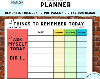 Dementia Weekly Routine Planner Schedule Reminder: Caregiver Activity Flash Cards (PDF)