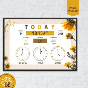 Dementia Clock & Routine Board PDF – Morning/Weather/Meal Reminder for Learning Disabilities, Care Homes and Hospitals