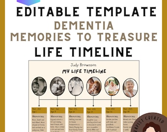 Dementia Activity: Editable life Timeline Template (Canva Download), Reminiscence memory lane activity