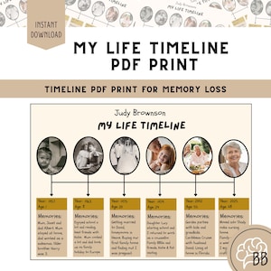 Dementia Photo Memory Timeline Print Activity, Memory Loss, Family Time and Activity for Seniors, Alzheimer&#39;s Activity, Nursing Care