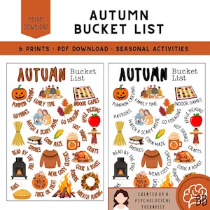 Autumn Fall Bucket List Printable | Mental Health Self-Care Activity PDF | 6-Page Digital Download | Checklist and Journal Prompts Included