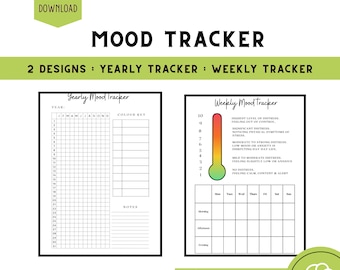Printable Mood Tracker: Weekly & Yearly Mental Health Self-Care (PDF Download A4 Size)