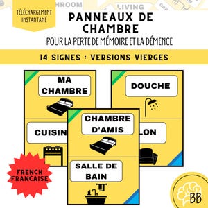 Francais Ensemble de panneaux de porte sur la demence en gros caracteres, etiquettes reutilisables de perte de memoire, aide quotidienne