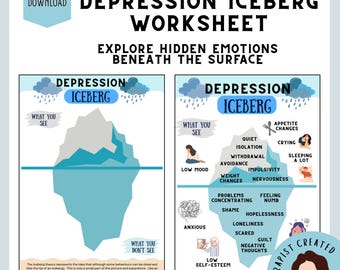 Depression Iceberg Worksheet | Depression Symptoms Printable | Mental Health Handout | Therapy Resource PDF