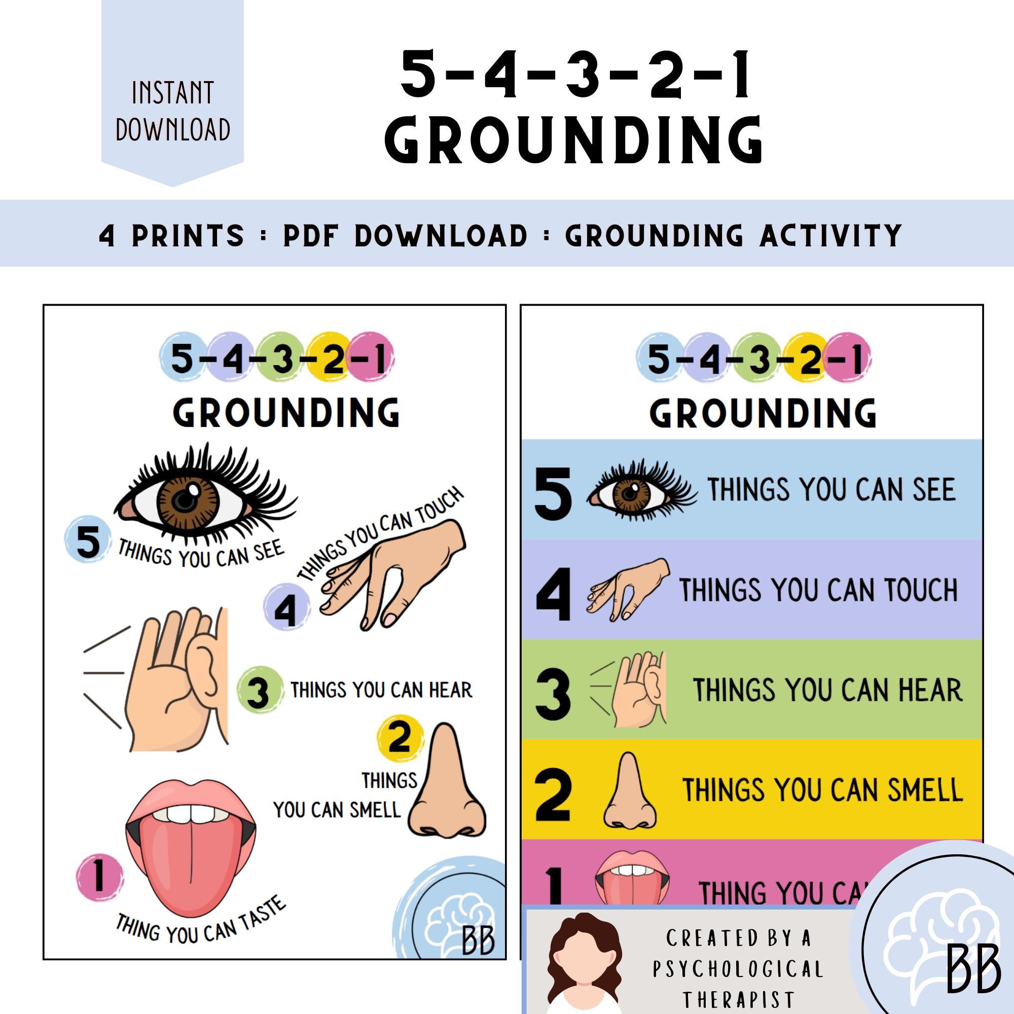 54321 Grounding Technique Print: Anxiety & Stress Relief (PDF)