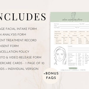 Facial Treatment Forms | Editable Esthetician Templates | Printable Skincare Consent Forms | Facial Consultation Form | Beauty Salon Forms