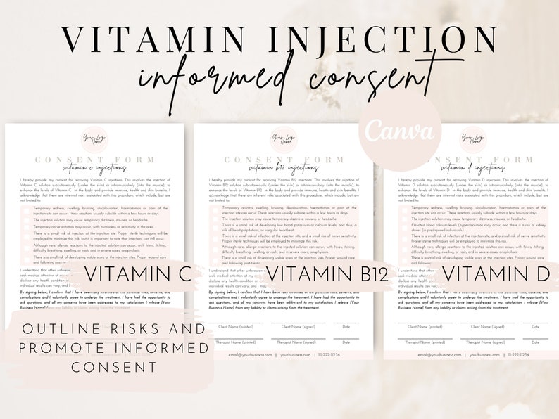 Vitamin C D3 B12 Injections Consent and Intake Forms, Vit C Vit D3 Vit