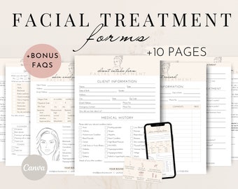 Facial Treatment Forms | Editable Esthetician Templates | Printable Skincare Consent Forms | Facial Consultation Form | Beauty Salon Forms