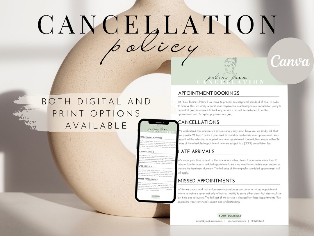 Editable Cancellation Policy Form, Printable Esthetician Templates