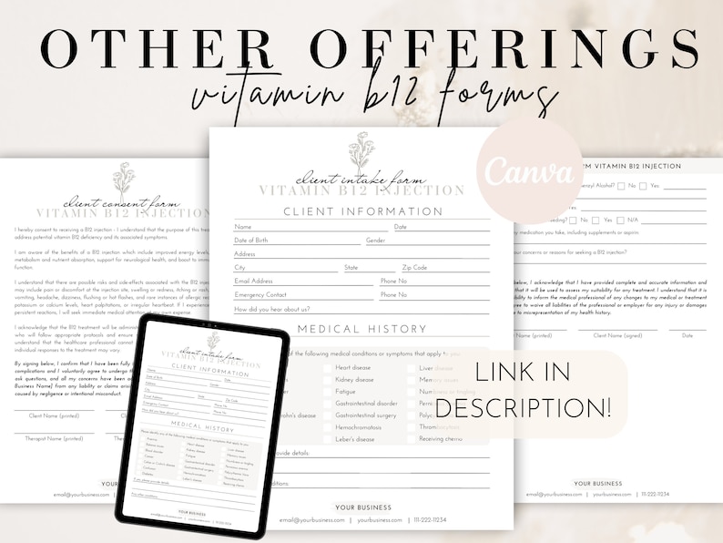 Vitamin D Injection Informed Consent Forms, Vitamin D Client Consultation Form, Vitamin D3 Shot Medical Consent Form, Editable Vit D Intake