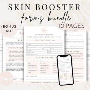 Skin Booster Consent Form Intake Bundle, Editable Facial Fillers Consent Form, Injectables Skin Booster Treatment Aftercare Consultation