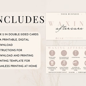 Editable Waxing Aftercare Card Template, Hair Wax Care Card, Hair Removal Aftercare Instructions, Waxing Aftercare Guide Canva, Esthetician business forms