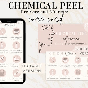 Editable Chemical Peel Aftercare Card Template, Digital Textable Care Card, Facial Treatment Post Care Instruction Med Spa Esthetician Canva