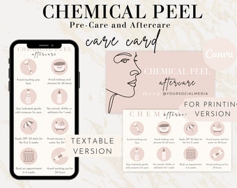 Editable Chemical Peel Aftercare Card Template, Digital Textable Care Card, Facial Treatment Post Care Instruction Med Spa Esthetician Canva