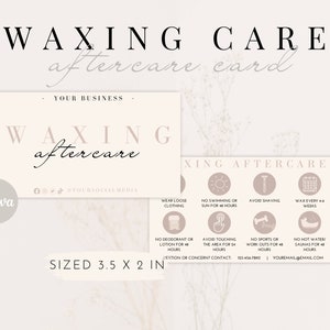 Editable Waxing Aftercare Card Template, Hair Wax Care Card, Hair Removal Aftercare Instructions, Waxing Aftercare Guide Canva, Esthetician business forms