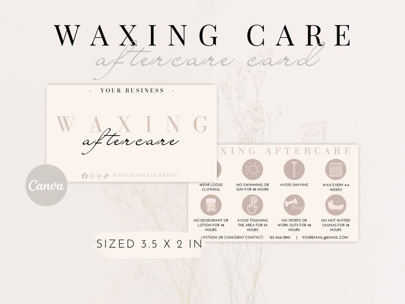 Editable Waxing Aftercare Card Template, Hair Wax Care Card, Hair Removal Aftercare Instructions, Waxing Aftercare Guide Canva, Esthetician business forms