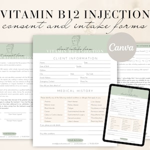 B12 Shot Consent Forms, Vitamin B12 Injection Forms, Client Intake Form, Editable Esthetician template, Esthetician forms, Liability Release