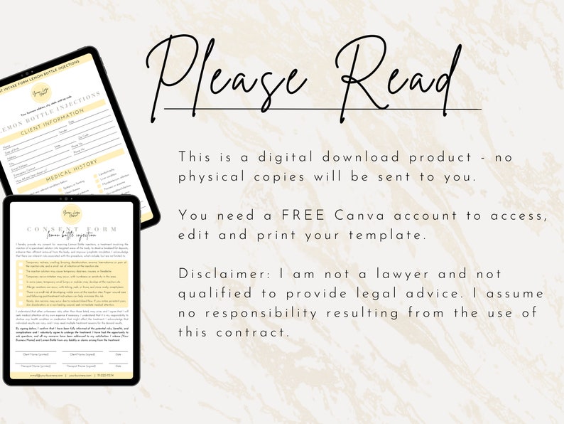 Lemon Bottle Fat Dissolving Consent Treatment Forms, Editable Client Consultation Intake Form Canva, Lemon Bottle Aftercare Informed Consent, Beauty business forms, fat dissolving forms, weight loss business