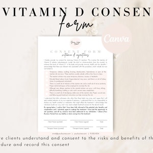 Vitamin D Injection Informed Consent Forms, Vitamin D Client Consultation Form, Vitamin D3 Shot Medical Consent Form, Editable Vit D Intake