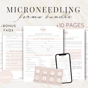 Pack de formulaires de microneedling modifiables, consentement et entretien du microneedling, formulaire de consultation de microneedling, Needling cutané, formulaires d'esthéticienne