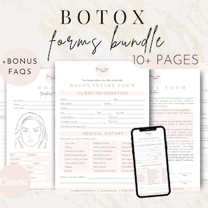 Editierbare Botox Neurotoxin Einverständniserklärung, Botox Pre + Aftercare, Ästhetische Krankenschwester Injektor Medspa Record, Botox Behandlung Business Canva