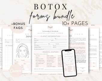 Modulo modificabile per l'assunzione del consenso alla neurotossina Botox, Botox Pre + Aftercare, Registro Medspa per iniettore estetico per infermiere, Canva aziendale per il trattamento del Botox