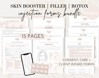 Editable Botox and Dermal Filler Consent Intake Bundle, Injectable Skin Booster Treatment Record, Aftercare, Esthetician Neurotoxin Consult