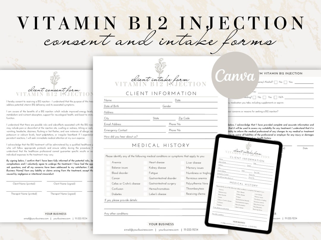 B12 Shot Consent Forms Vitamin B12 Injection Forms Client Etsy