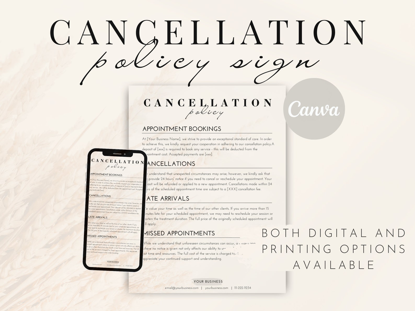 Editable Cancellation Policy Form Printable Esthetician Etsy