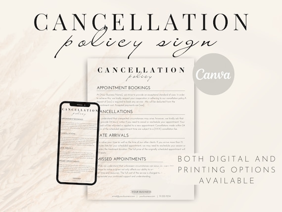 Editable Cancellation Policy Form, Printable Esthetician Templates, Beauty  Nail Hair Salon Policy Sign, Cancelation Spa Policies Template - Etsy
