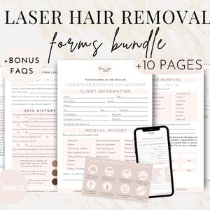 Formulaires modifiables de consentement pour l'épilation au laser, échelle imprimable Fitzpatrick pour l'épilation au laser, dossier client Canva pour le Med Spa