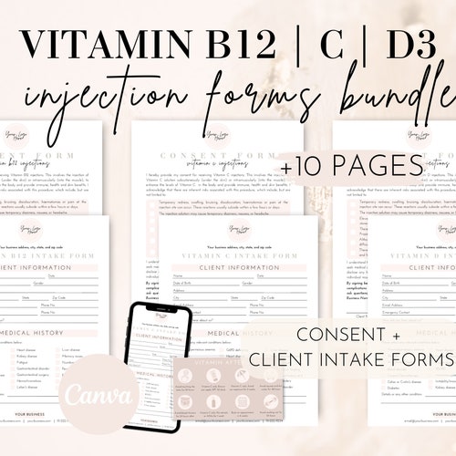 Vitamin C D3 B12 Injections Consent and Intake Forms, Vit C Vit D3 Vit B12 Shot Client Forms, Editable Printable Med Spa Clinic Salon Forms - Etsy Vitamin C D3 B12 Injections Consent and Intake Forms, Vit C Vit D3 Vit B12 Shot Client Forms, Editable Printable Med Spa Clinic Salon Forms - Etsy