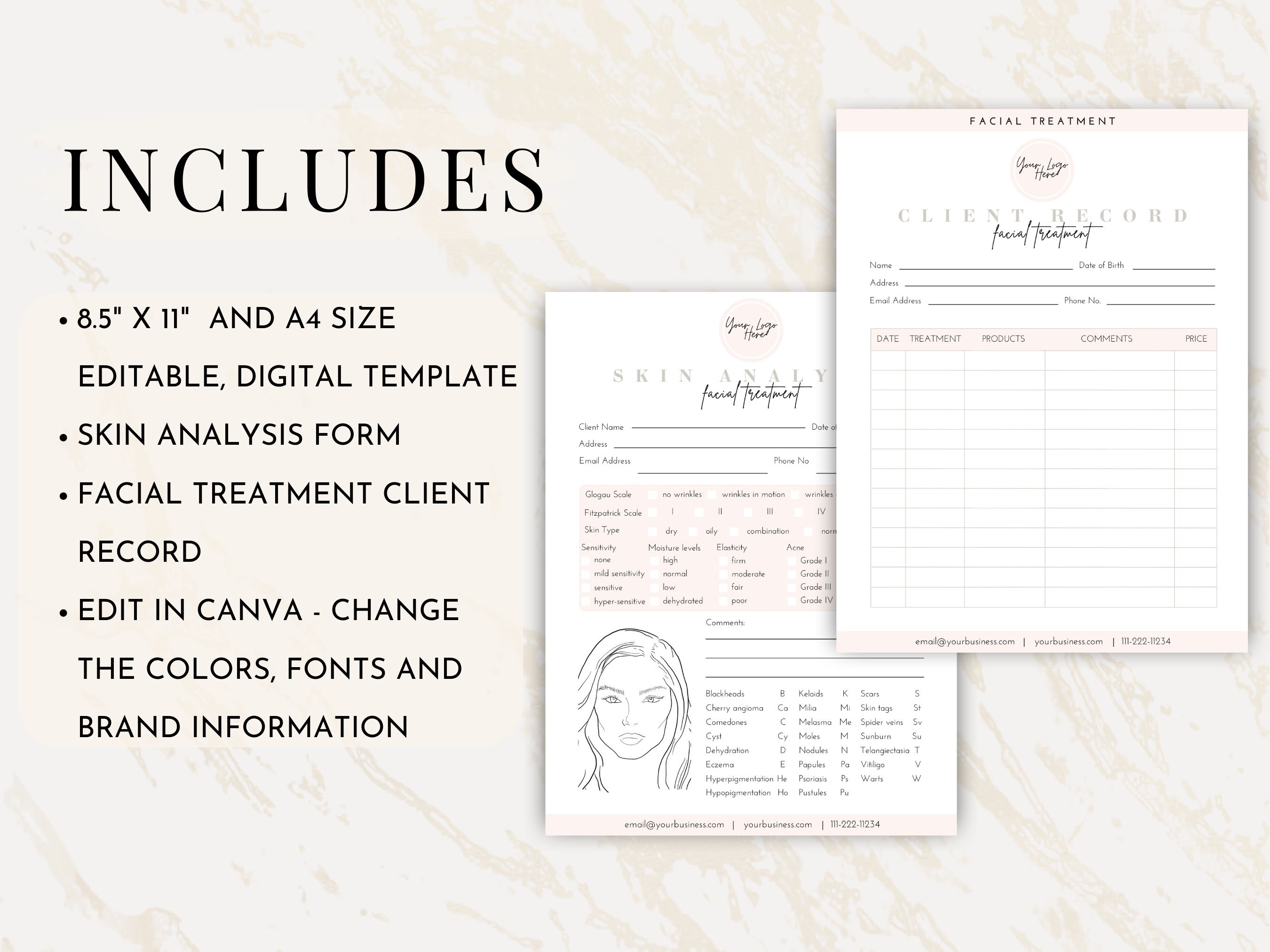 Editable Facial Skin Analysis Form, Esthetician Forms Face Mapping ...