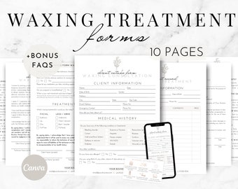 Editable Waxing Treatment Forms, Printable Waxing Consent Forms, Esthetician templates, Client intake form, Waxing Consultation, Aftercare