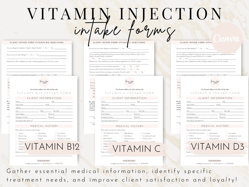 Vitamin C D3 B12 Injections Consent and Intake Forms, Vit C Vit D3 Vit