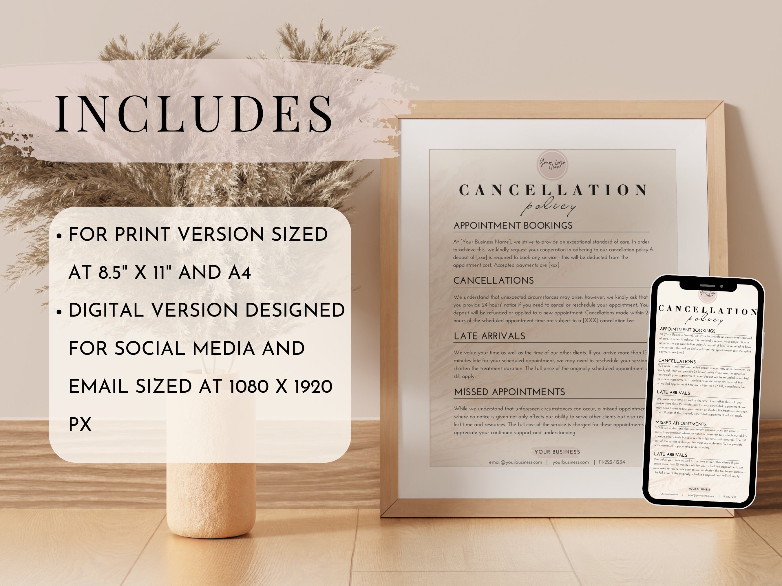 Editable Salon Cancellation Policy Form, Printable Esthetician