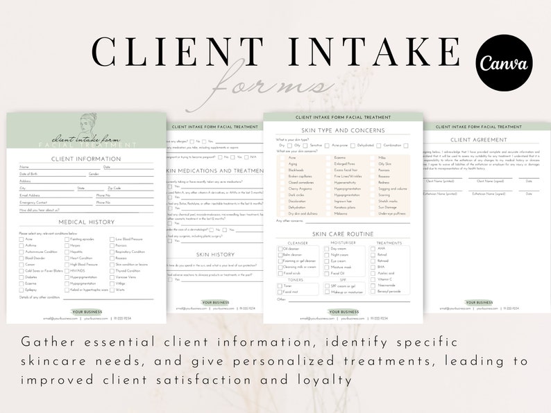 Facial Treatment Forms | Editable Esthetician Templates | Printable Skincare Consent Forms | Facial Consultation Form | Beauty Salon Forms