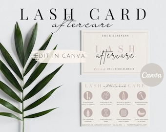 Lash Aftercare Card Template, Editable Lash Business Card, Lash Extension Card, Eyelash Care Card, Small Business Care Card Template Tech