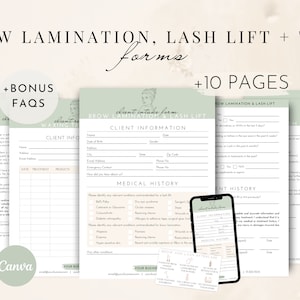 Brow Lamination Lash Lift Tint Formulieren - Bewerkbare Lash Toestemmingsformulieren, Brow Lash Tech Consult, Schoonheidsspecialiste Sjablonen, Nazorgkaart