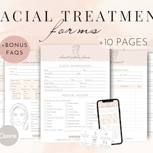 Editable Facial Treatment Forms Esthetician Templates | Printable Skincare Consent Forms | Facial Consultation Form | Beauty Salon Forms