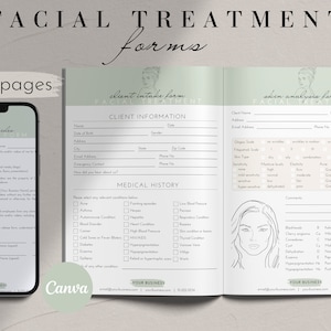 Facial Consultation Forms, Editable Esthetician Templates, Printable Skincare Consent Form, Aesthetic Client intake form, Photo release form