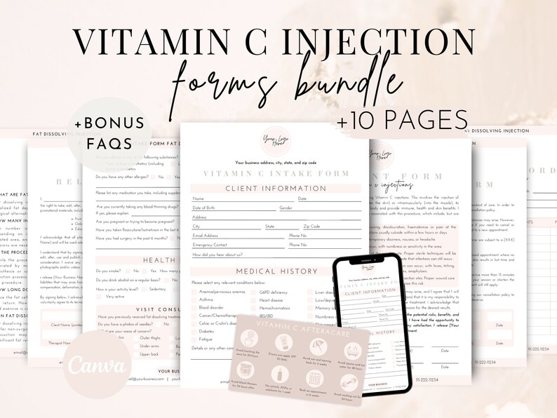 Editable Vitamin C Injection Forms, Consultation Forms, Client Intake ...