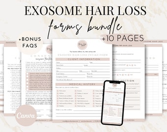 Editable Exosome Hair Restoration Consent Forms, Exosome Hair Loss Treatment Intake Consultation, Exosome Scalp Microneedling Template Canva