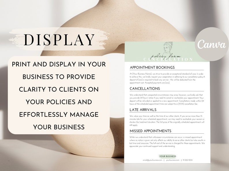 Editable Cancellation Policy Form, Printable Esthetician Templates, Beauty Nail Hair Salon