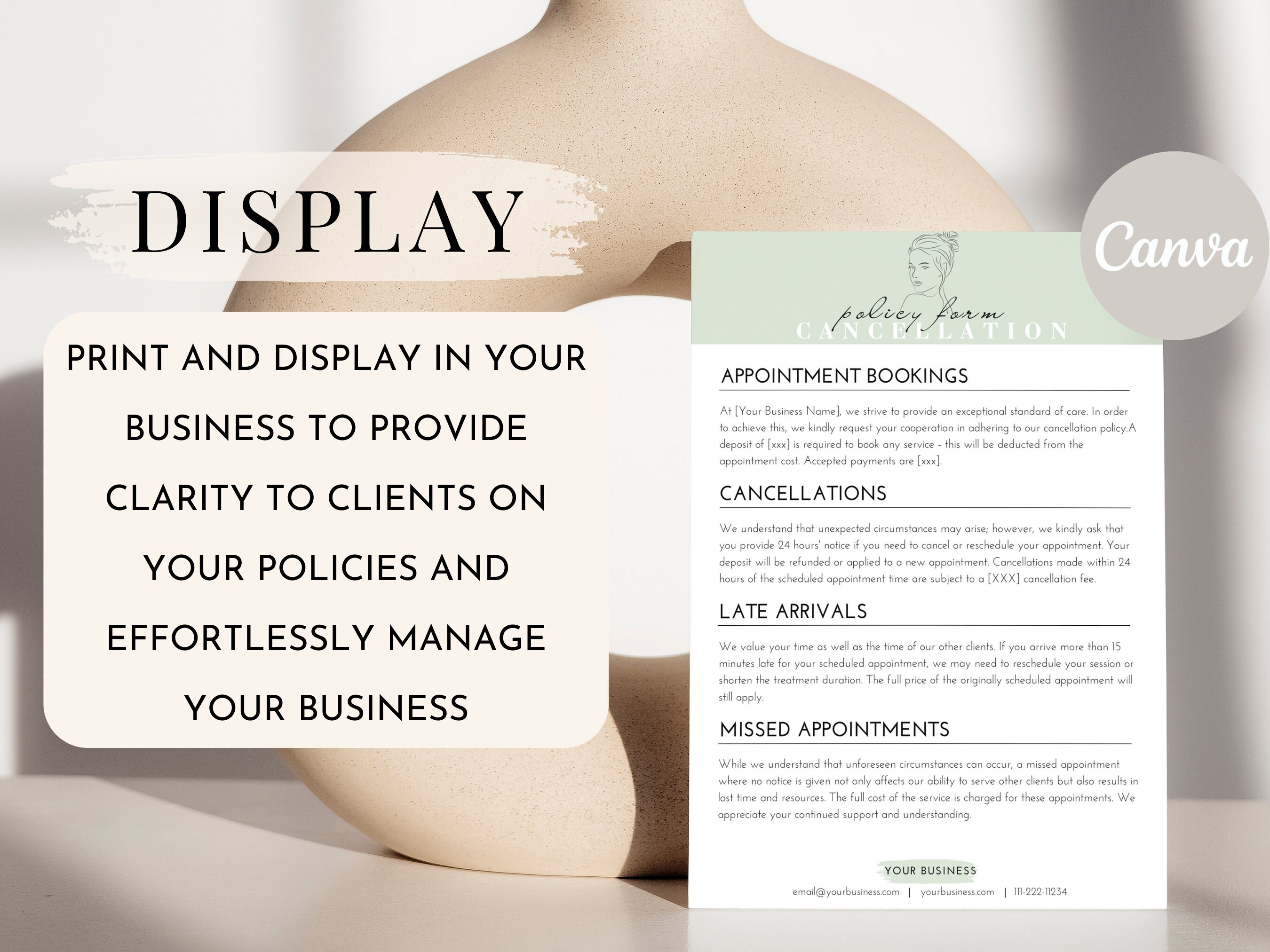 Editable Cancellation Policy Form, Printable Esthetician Templates