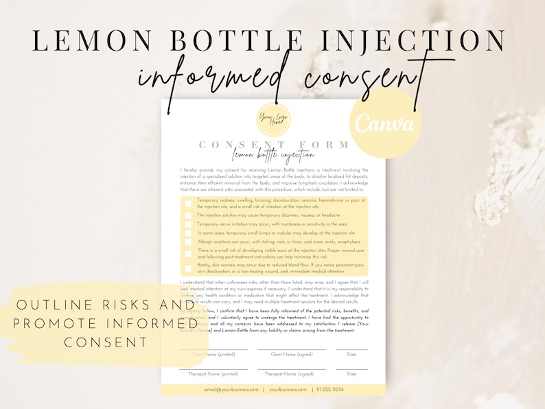 Lemon Bottle Fat Dissolving Consent Treatment Forms, Editable Client Consultation Intake Form Canva, Lemon Bottle Aftercare Informed Consent, Beauty business forms, fat dissolving forms, weight loss business